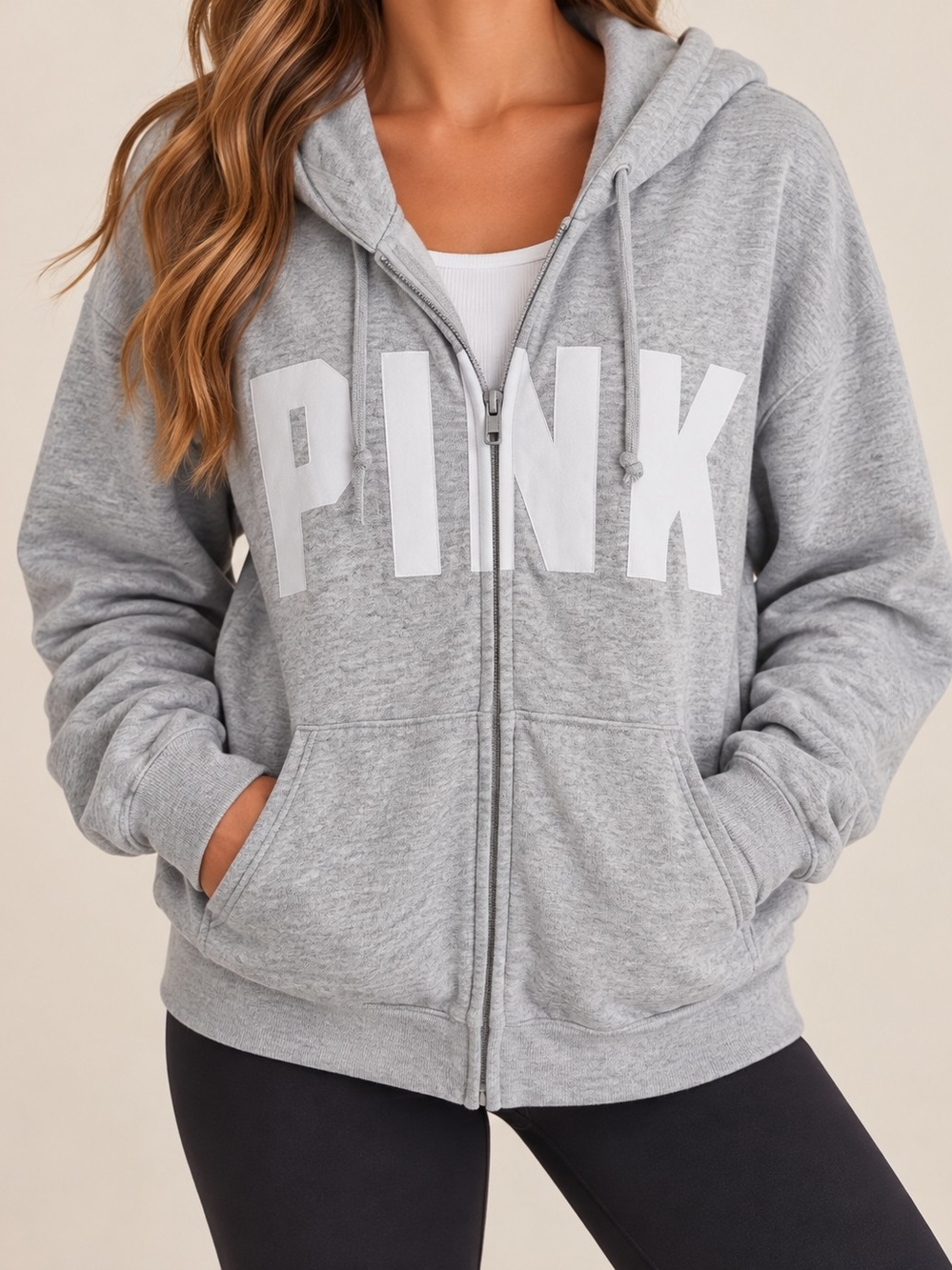 PINK Victoria’s Secret Gray Zip Up Hoodie Women’s M Oversized Cotton Blend